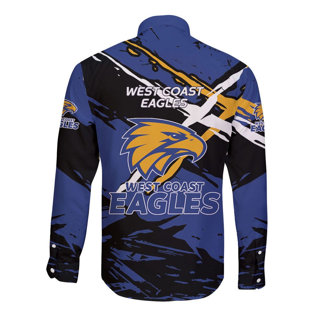 West Coast Eagles Long Sleeve Button Shirt Eagles Muscular Mascot Graphic - Abstract Paint Splatter Art
