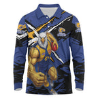 West Coast Eagles Long Sleeve Polo Shirt Eagles Muscular Mascot Graphic - Abstract Paint Splatter Art