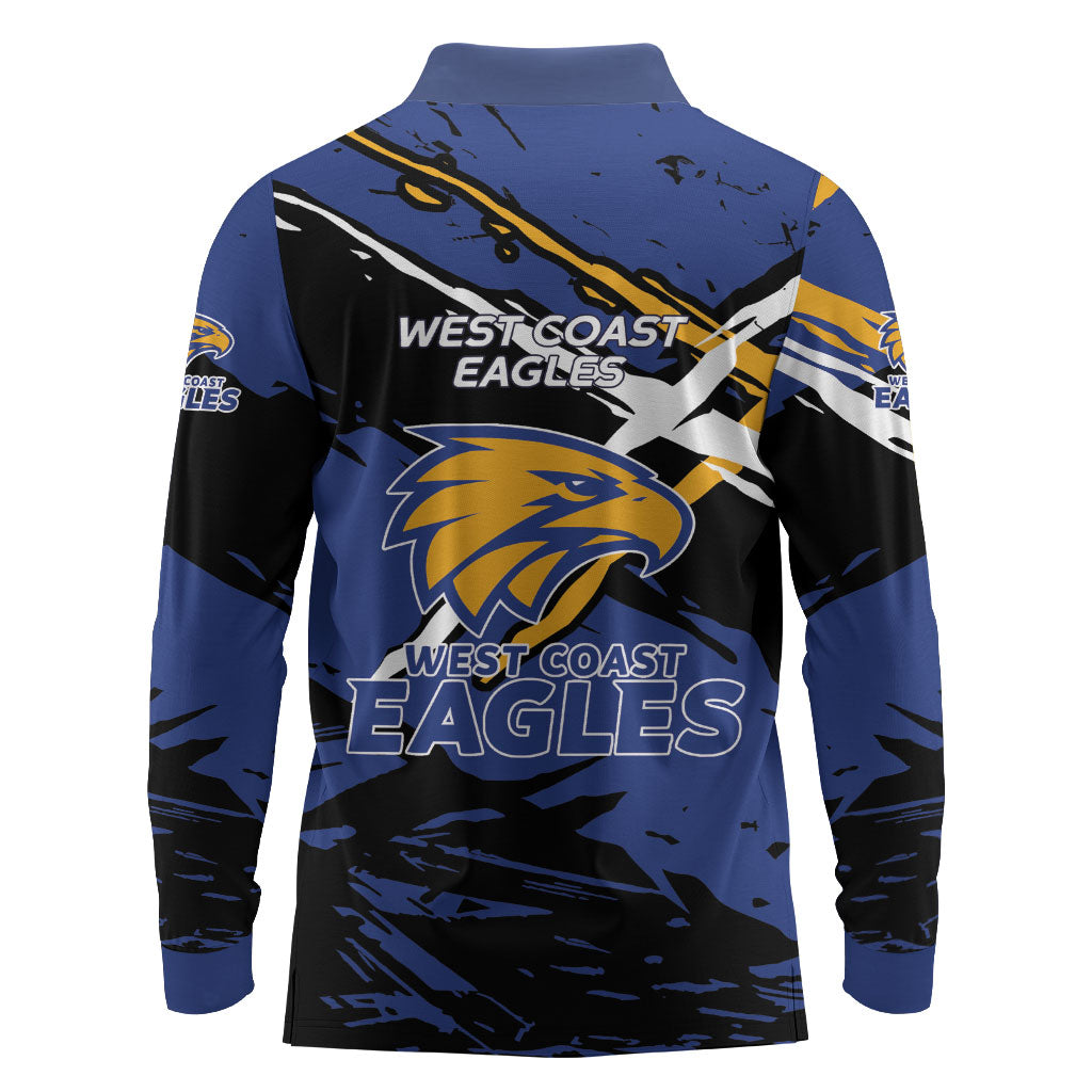 West Coast Eagles Long Sleeve Polo Shirt Eagles Muscular Mascot Graphic - Abstract Paint Splatter Art