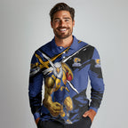 West Coast Eagles Long Sleeve Polo Shirt Eagles Muscular Mascot Graphic - Abstract Paint Splatter Art