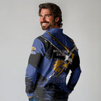West Coast Eagles Long Sleeve Polo Shirt Eagles Muscular Mascot Graphic - Abstract Paint Splatter Art