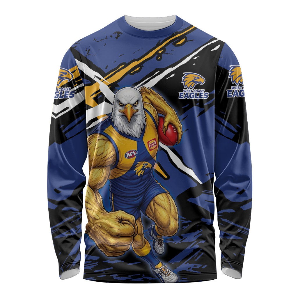 West Coast Eagles Long Sleeve Shirt Eagles Muscular Mascot Graphic - Abstract Paint Splatter Art