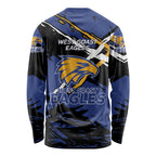 West Coast Eagles Long Sleeve Shirt Eagles Muscular Mascot Graphic - Abstract Paint Splatter Art