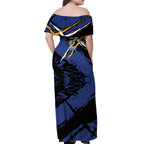 West Coast Eagles Off Shoulder Maxi Dress Eagles Muscular Mascot Graphic - Abstract Paint Splatter Art