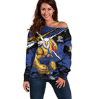 West Coast Eagles Off Shoulder Sweater Eagles Muscular Mascot Graphic - Abstract Paint Splatter Art