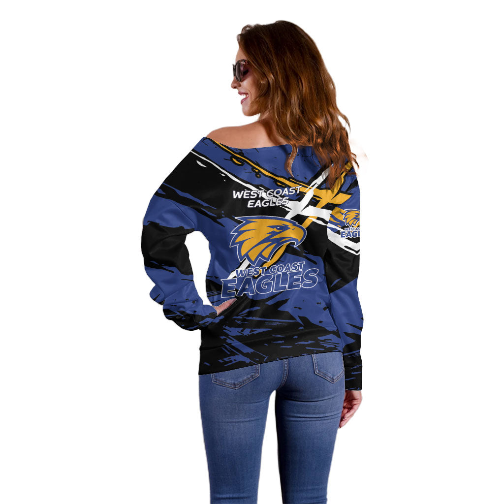 West Coast Eagles Off Shoulder Sweater Eagles Muscular Mascot Graphic - Abstract Paint Splatter Art