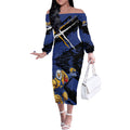 West Coast Eagles Off The Shoulder Long Sleeve Dress Eagles Muscular Mascot Graphic - Abstract Paint Splatter Art