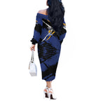 West Coast Eagles Off The Shoulder Long Sleeve Dress Eagles Muscular Mascot Graphic - Abstract Paint Splatter Art
