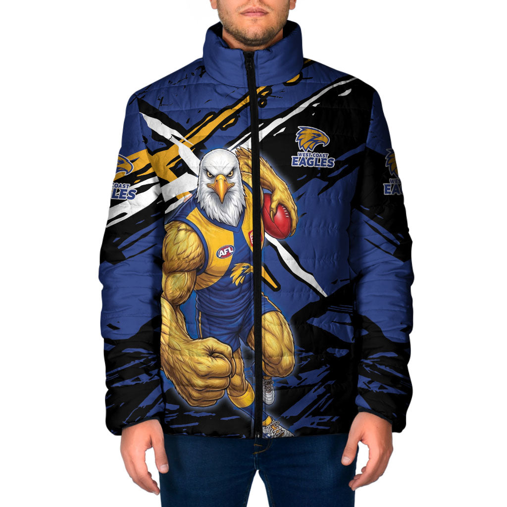 West Coast Eagles Padded Jacket Eagles Muscular Mascot Graphic - Abstract Paint Splatter Art