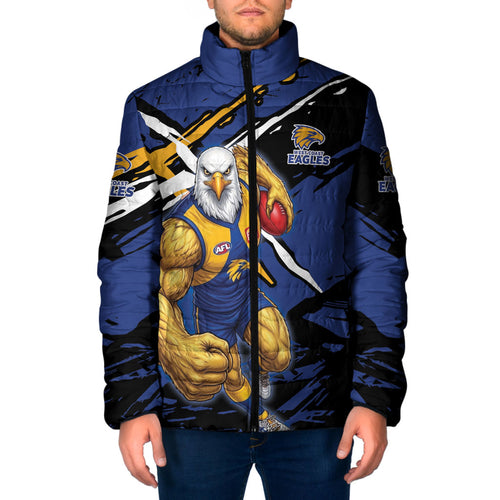 West Coast Eagles Padded Jacket Eagles Muscular Mascot Graphic - Abstract Paint Splatter Art