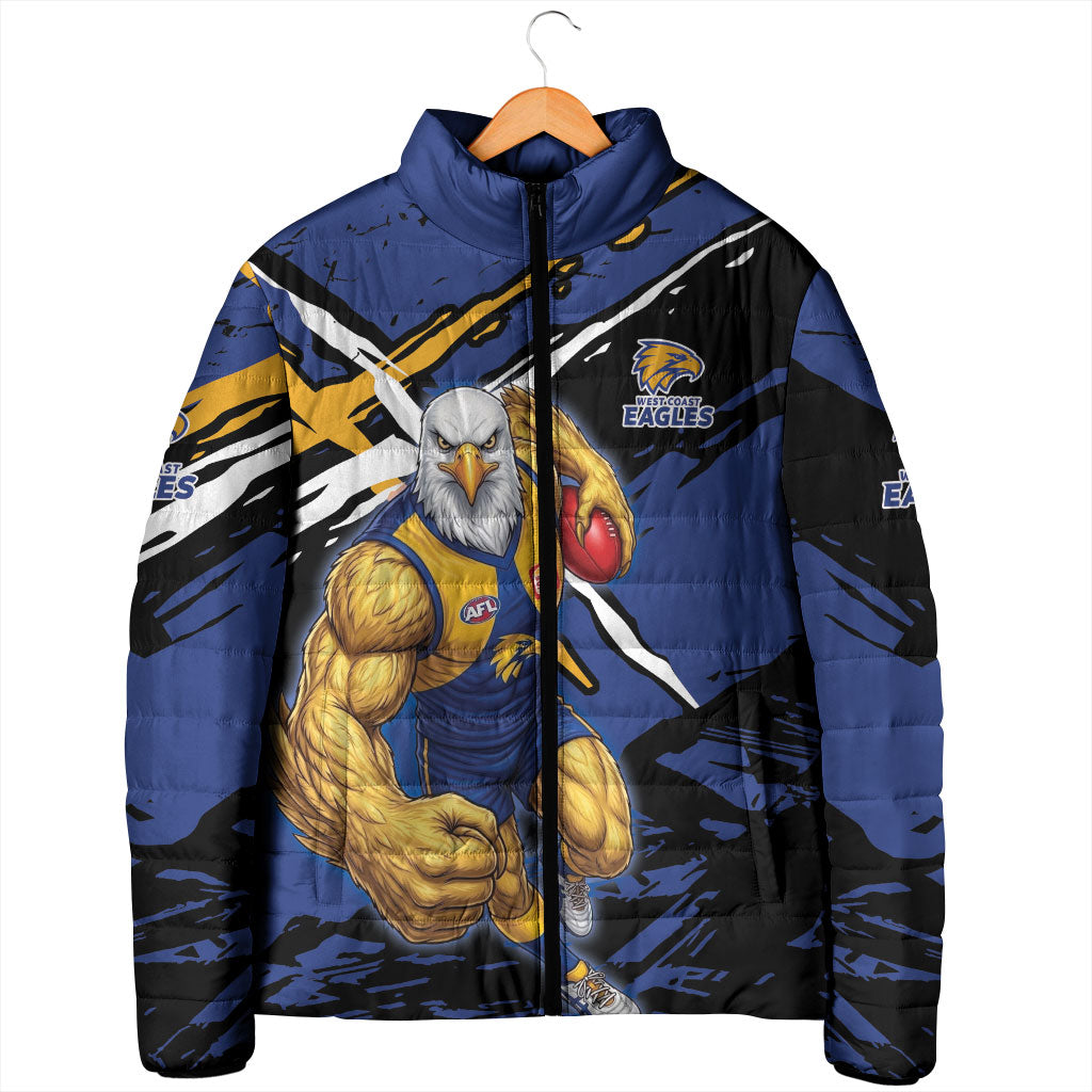 West Coast Eagles Padded Jacket Eagles Muscular Mascot Graphic - Abstract Paint Splatter Art