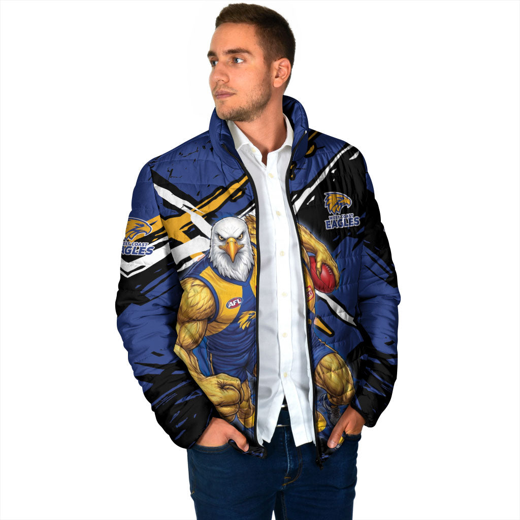 West Coast Eagles Padded Jacket Eagles Muscular Mascot Graphic - Abstract Paint Splatter Art