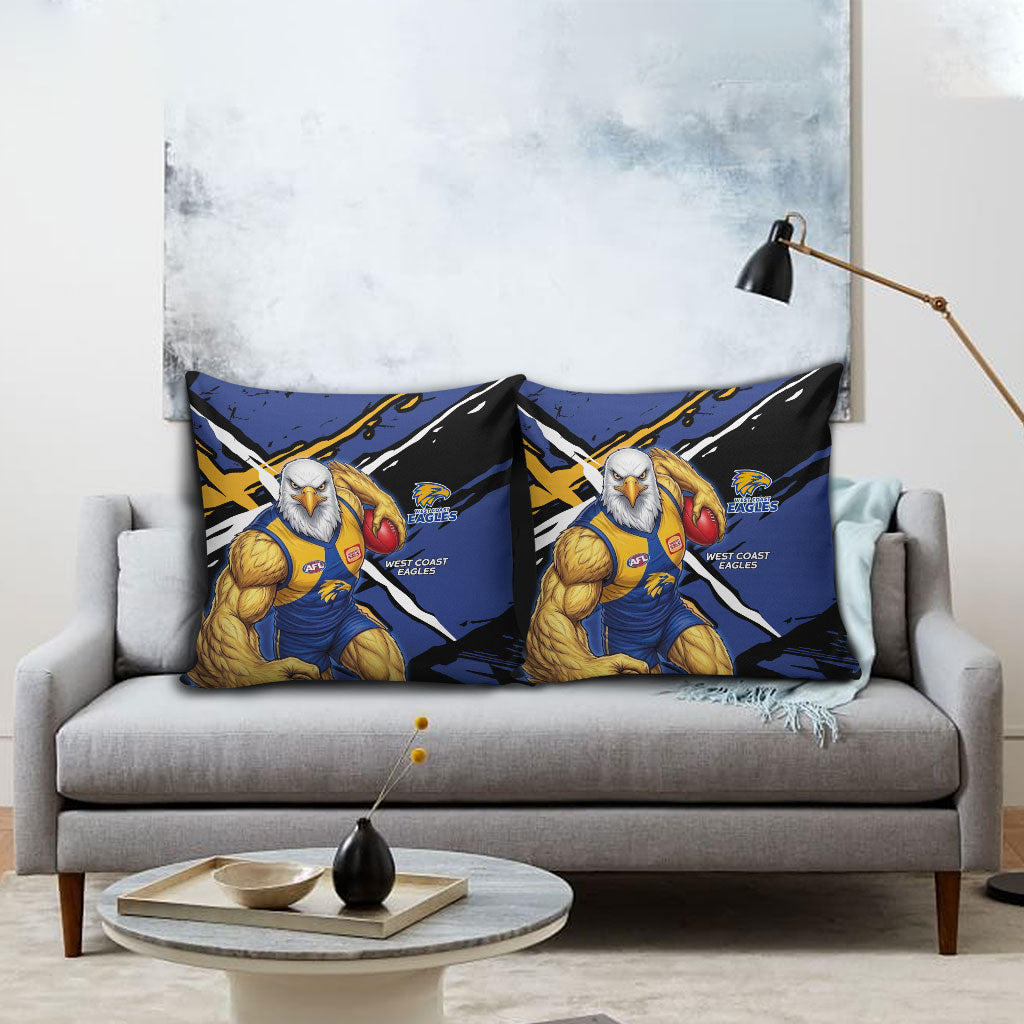 West Coast Eagles Pillow Cover Eagles Muscular Mascot Graphic - Abstract Paint Splatter Art