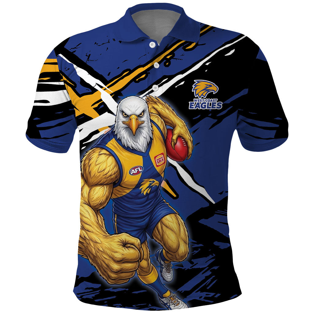 West Coast Eagles Polo Shirt Eagles Muscular Mascot Graphic - Abstract Paint Splatter Art
