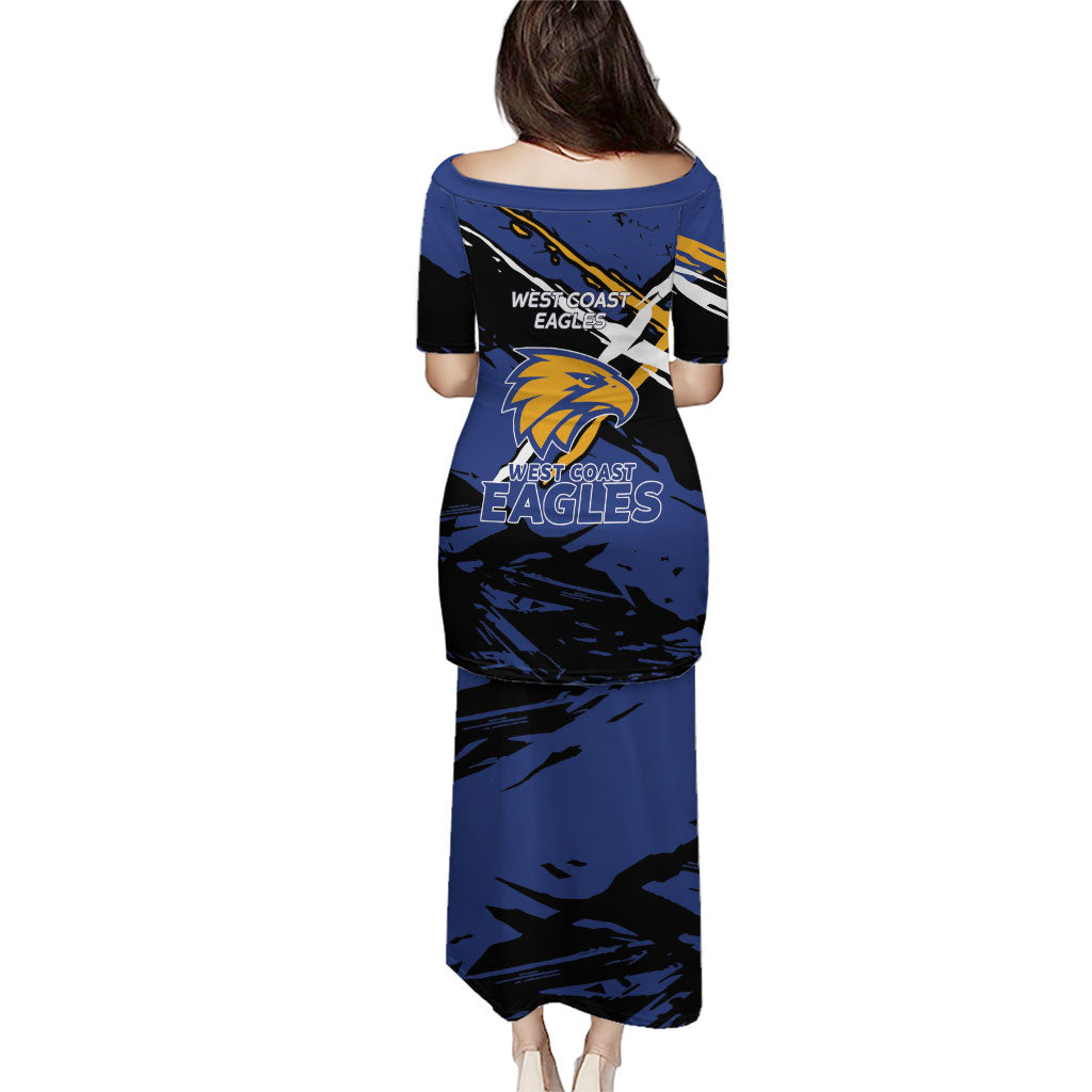 West Coast Eagles Puletasi Eagles Muscular Mascot Graphic - Abstract Paint Splatter Art