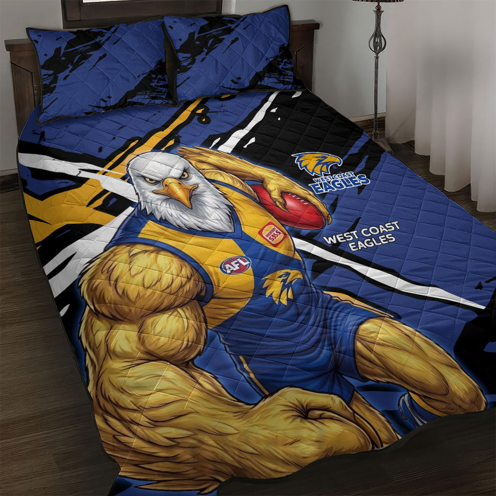 West Coast Eagles Quilt Bed Set Eagles Muscular Mascot Graphic - Abstract Paint Splatter Art