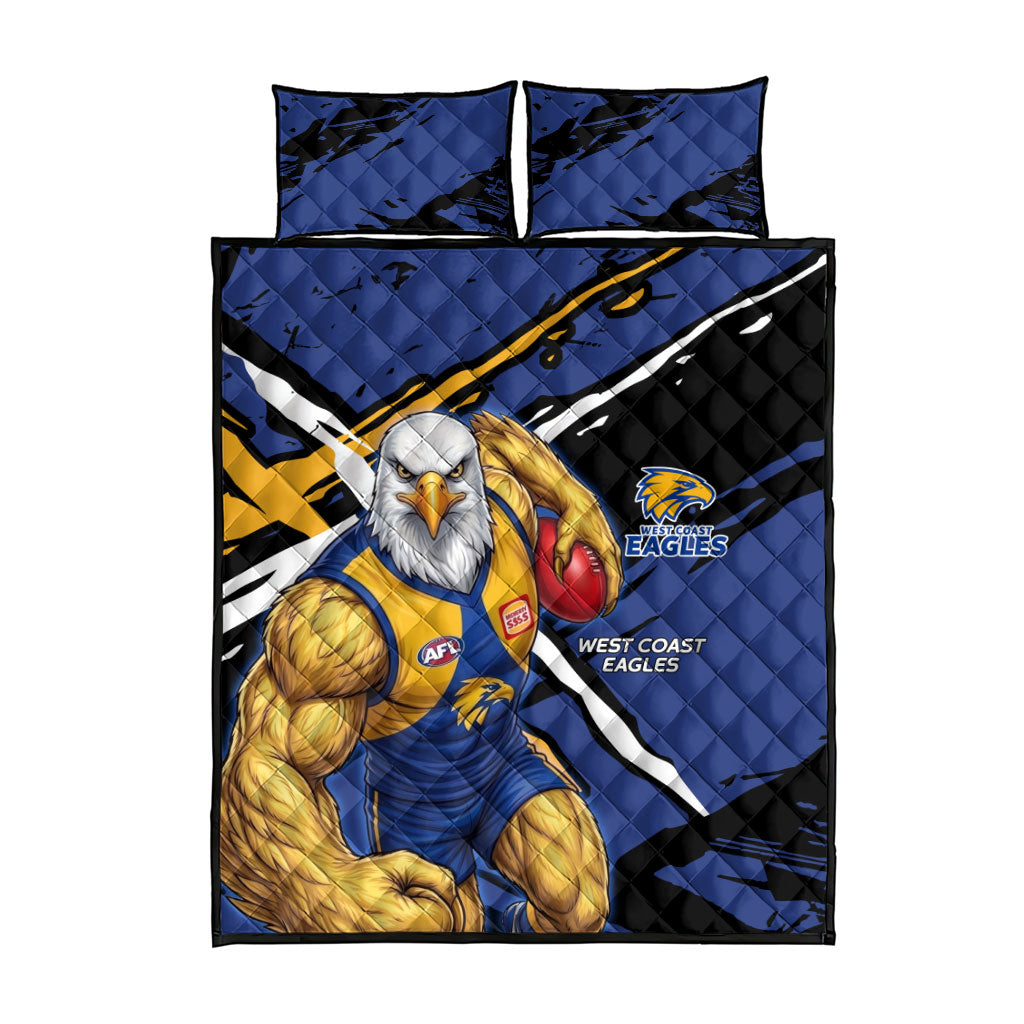 West Coast Eagles Quilt Bed Set Eagles Muscular Mascot Graphic - Abstract Paint Splatter Art