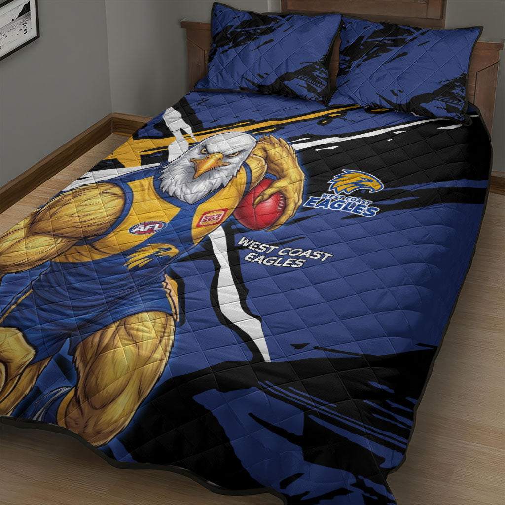 West Coast Eagles Quilt Bed Set Eagles Muscular Mascot Graphic - Abstract Paint Splatter Art