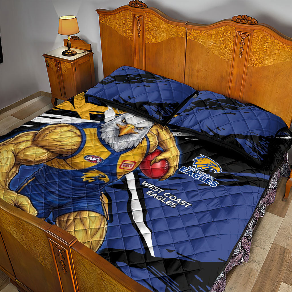 West Coast Eagles Quilt Bed Set Eagles Muscular Mascot Graphic - Abstract Paint Splatter Art
