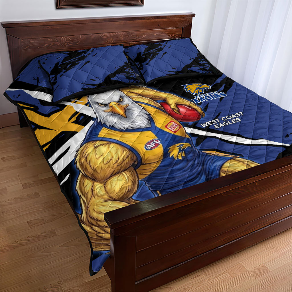 West Coast Eagles Quilt Bed Set Eagles Muscular Mascot Graphic - Abstract Paint Splatter Art