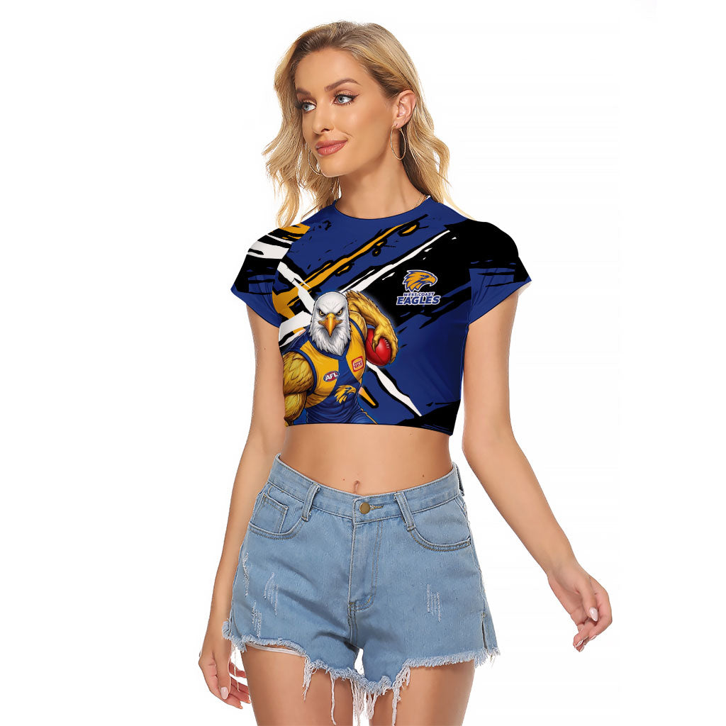 West Coast Eagles Raglan Cropped T Shirt Eagles Muscular Mascot Graphic - Abstract Paint Splatter Art