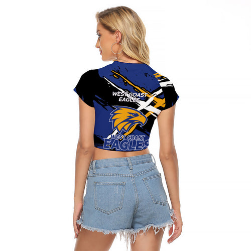 West Coast Eagles Raglan Cropped T Shirt Eagles Muscular Mascot Graphic - Abstract Paint Splatter Art