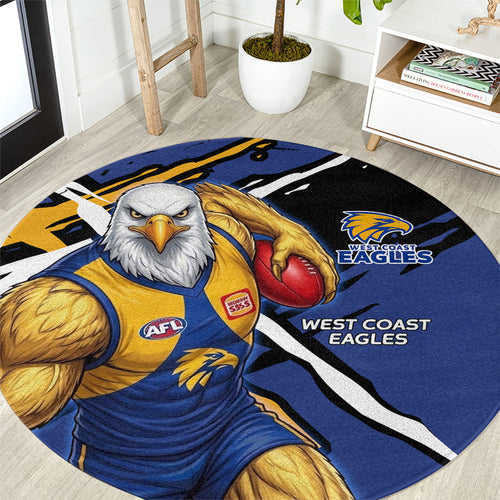 West Coast Eagles Round Carpet Eagles Muscular Mascot Graphic - Abstract Paint Splatter Art