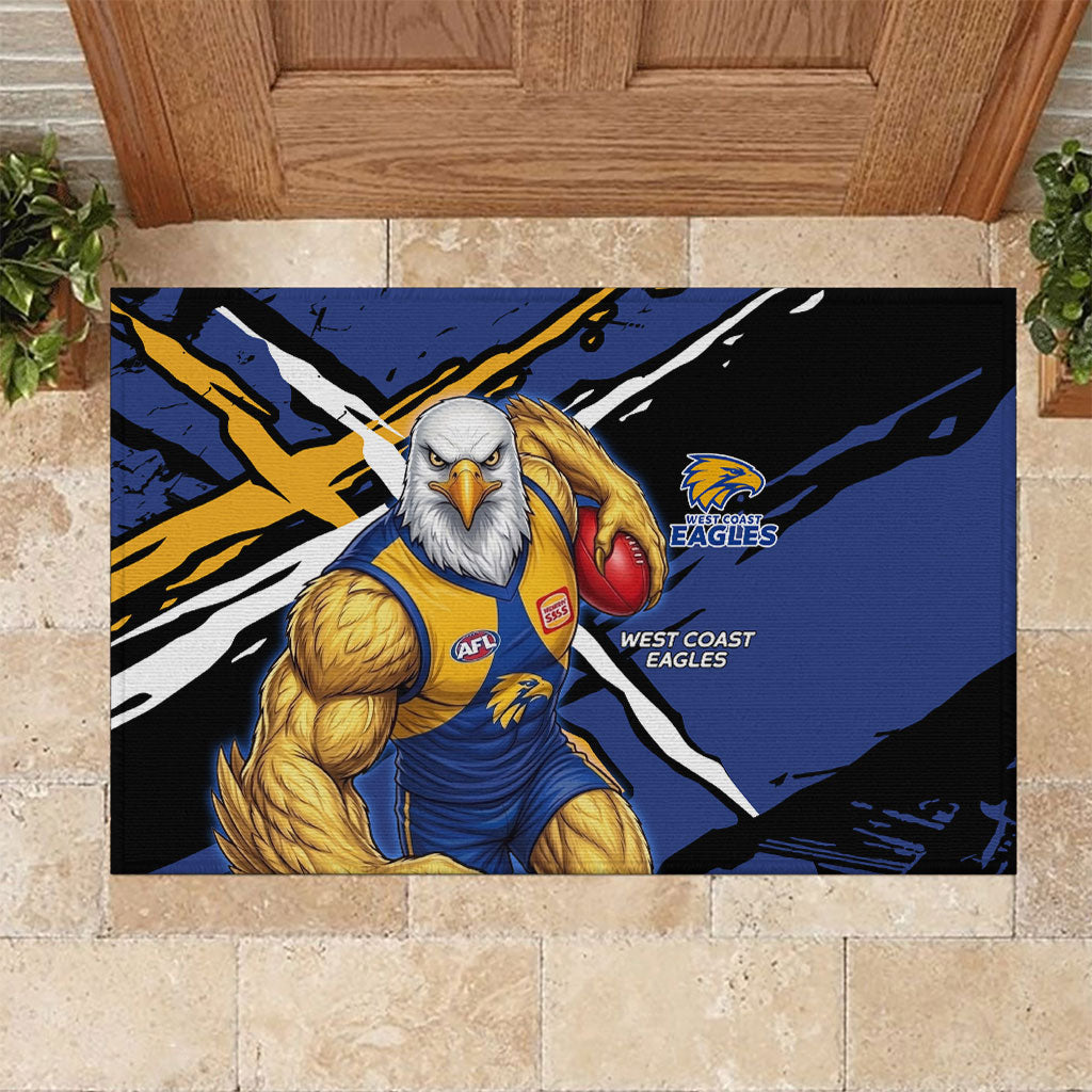 West Coast Eagles Rubber Doormat Eagles Muscular Mascot Graphic - Abstract Paint Splatter Art