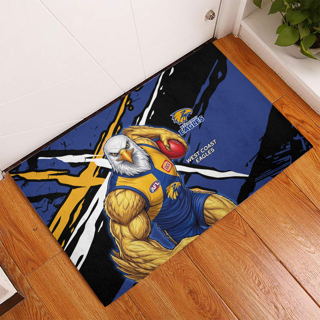 West Coast Eagles Rubber Doormat Eagles Muscular Mascot Graphic - Abstract Paint Splatter Art