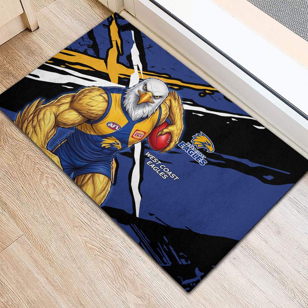 West Coast Eagles Rubber Doormat Eagles Muscular Mascot Graphic - Abstract Paint Splatter Art
