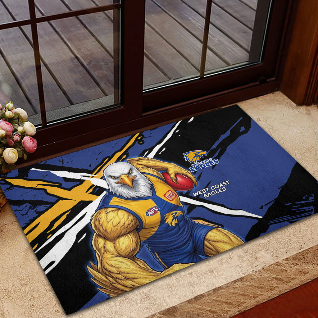 West Coast Eagles Rubber Doormat Eagles Muscular Mascot Graphic - Abstract Paint Splatter Art