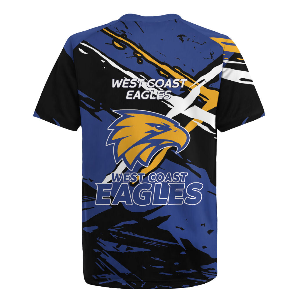 West Coast Eagles Rugby Jersey Eagles Muscular Mascot Graphic - Abstract Paint Splatter Art