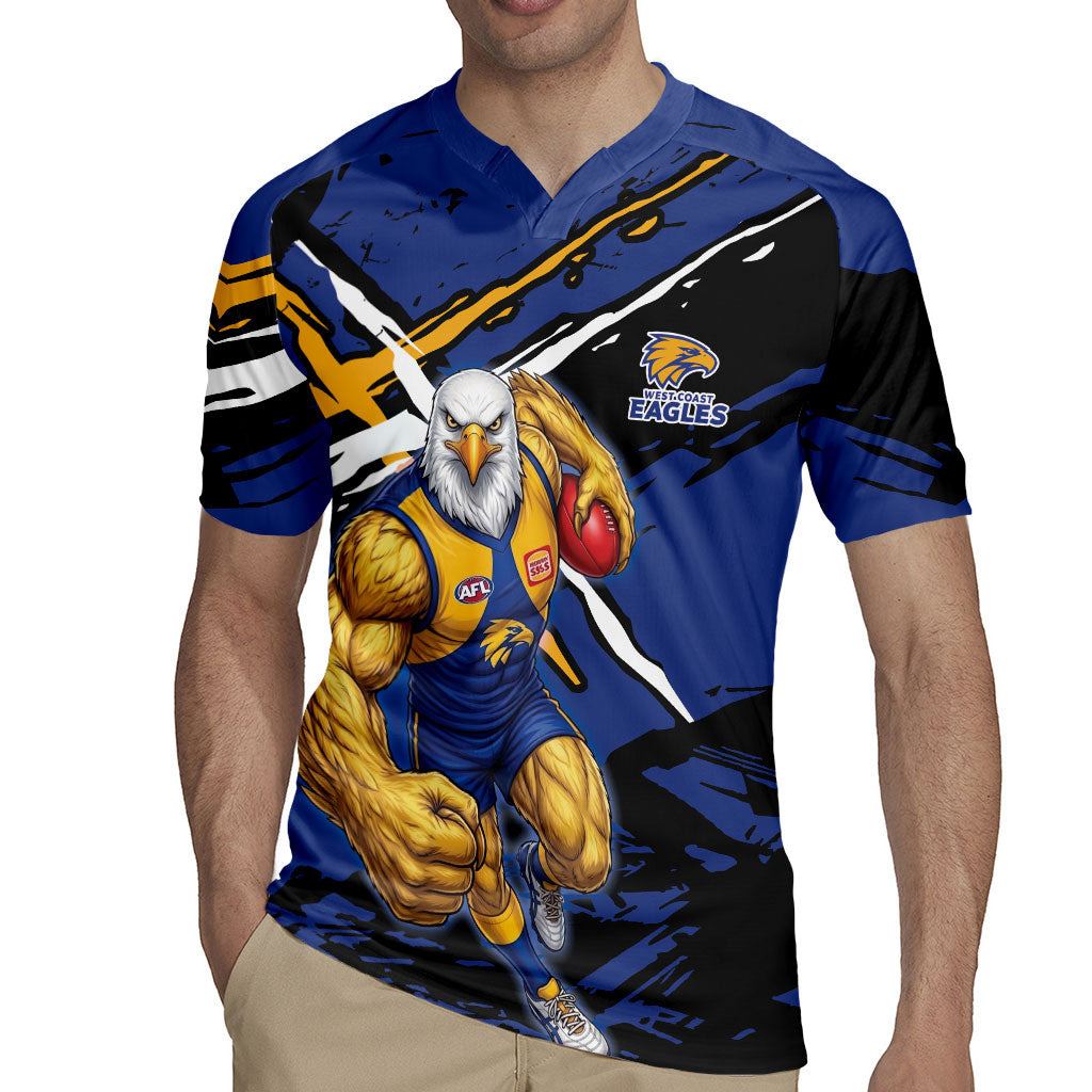 West Coast Eagles Rugby Jersey Eagles Muscular Mascot Graphic - Abstract Paint Splatter Art