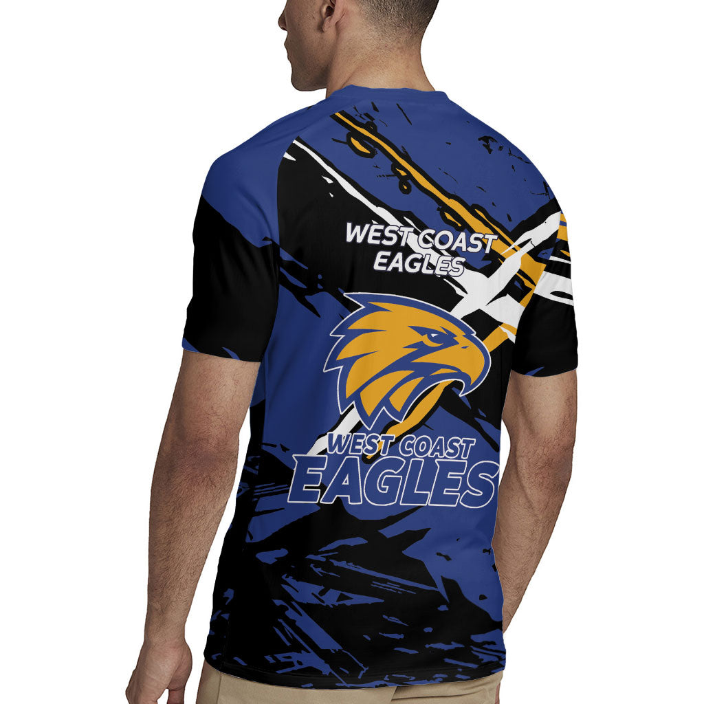 West Coast Eagles Rugby Jersey Eagles Muscular Mascot Graphic - Abstract Paint Splatter Art