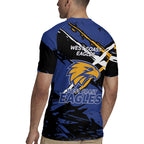 West Coast Eagles Rugby Jersey Eagles Muscular Mascot Graphic - Abstract Paint Splatter Art
