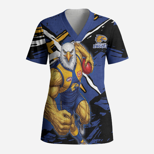 West Coast Eagles Scrub Top Eagles Muscular Mascot Graphic - Abstract Paint Splatter Art