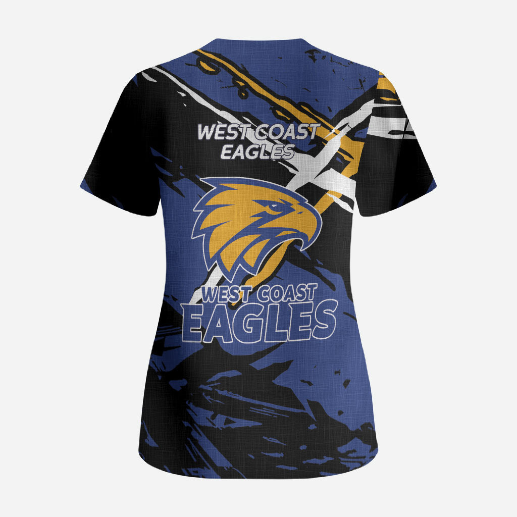West Coast Eagles Scrub Top Eagles Muscular Mascot Graphic - Abstract Paint Splatter Art