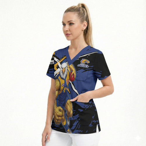 West Coast Eagles Scrub Top Eagles Muscular Mascot Graphic - Abstract Paint Splatter Art