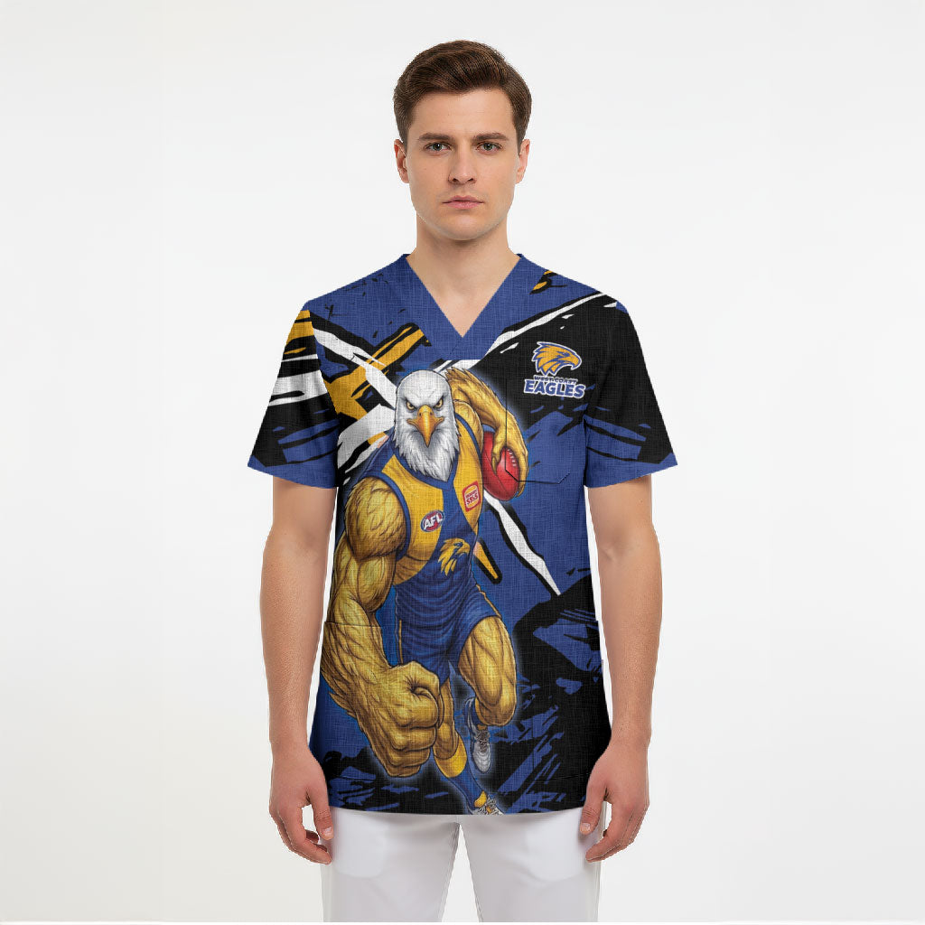 West Coast Eagles Scrub Top Eagles Muscular Mascot Graphic - Abstract Paint Splatter Art