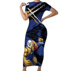 West Coast Eagles Short Sleeve Bodycon Dress Eagles Muscular Mascot Graphic - Abstract Paint Splatter Art