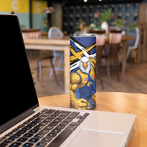 West Coast Eagles Skinny Tumbler Eagles Muscular Mascot Graphic - Abstract Paint Splatter Art