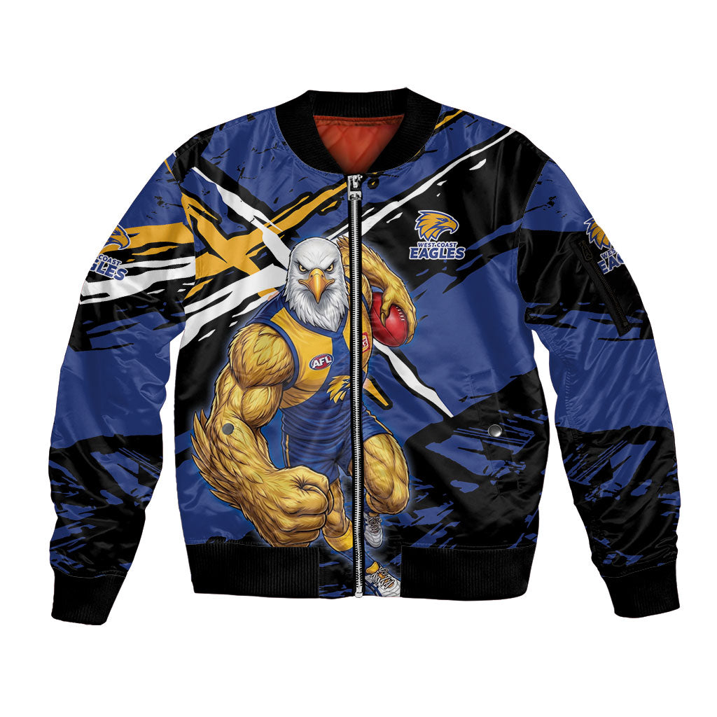 West Coast Eagles Sleeve Zip Bomber Jacket Eagles Muscular Mascot Graphic - Abstract Paint Splatter Art