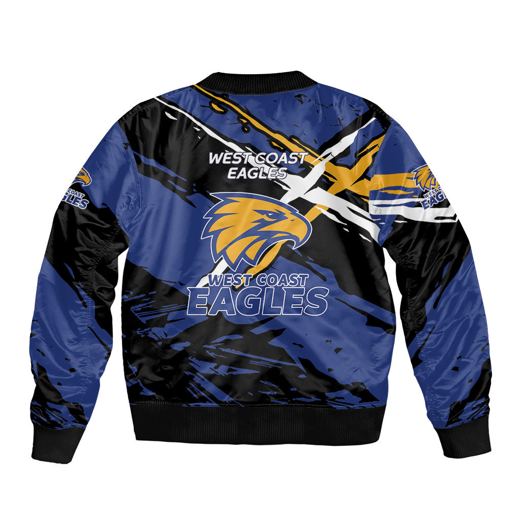 West Coast Eagles Sleeve Zip Bomber Jacket Eagles Muscular Mascot Graphic - Abstract Paint Splatter Art