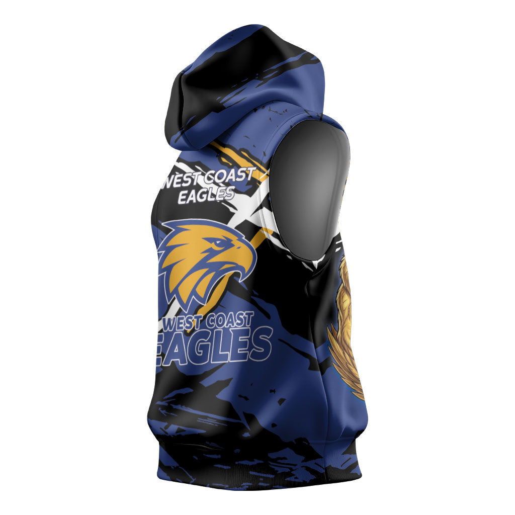 West Coast Eagles Sleeveless Hoodie Eagles Muscular Mascot Graphic - Abstract Paint Splatter Art