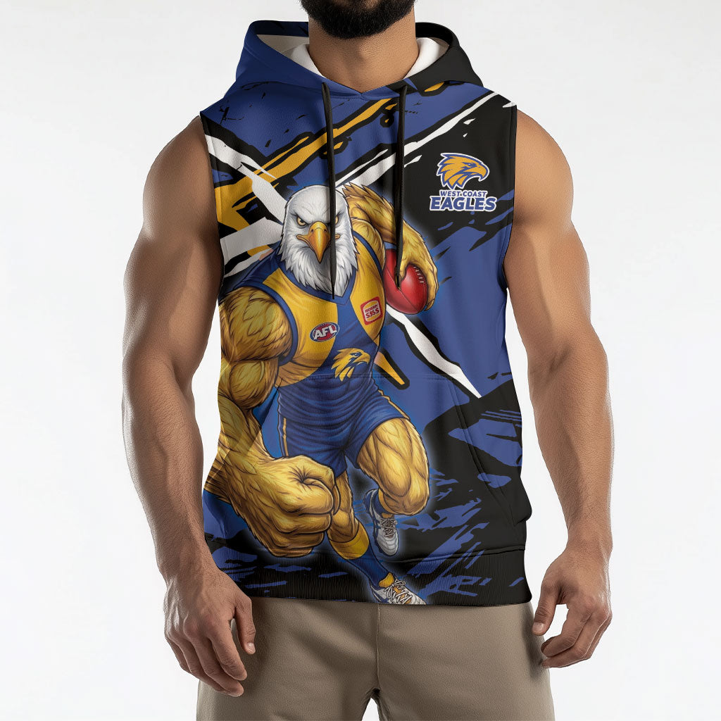 West Coast Eagles Sleeveless Hoodie Eagles Muscular Mascot Graphic - Abstract Paint Splatter Art