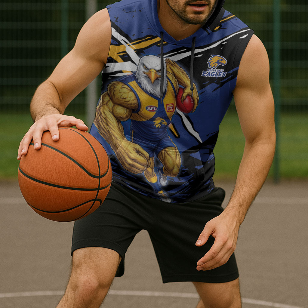 West Coast Eagles Sleeveless Hoodie Eagles Muscular Mascot Graphic - Abstract Paint Splatter Art