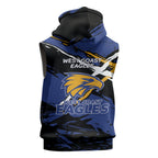 West Coast Eagles Sleeveless Zip Hoodie Eagles Muscular Mascot Graphic - Abstract Paint Splatter Art