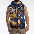 West Coast Eagles Sleeveless Zip Hoodie Eagles Muscular Mascot Graphic - Abstract Paint Splatter Art