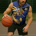 West Coast Eagles Sleeveless Zip Hoodie Eagles Muscular Mascot Graphic - Abstract Paint Splatter Art