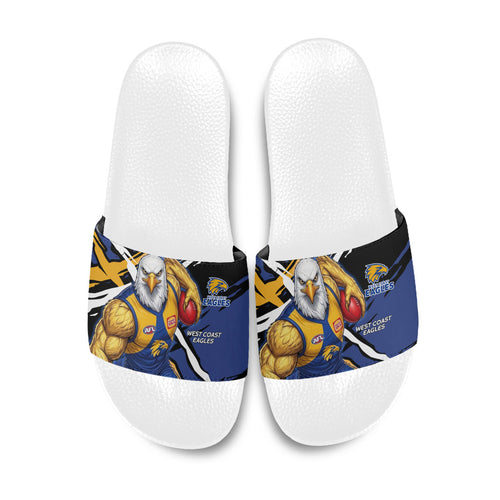 West Coast Eagles Slide Sandals Eagles Muscular Mascot Graphic - Abstract Paint Splatter Art